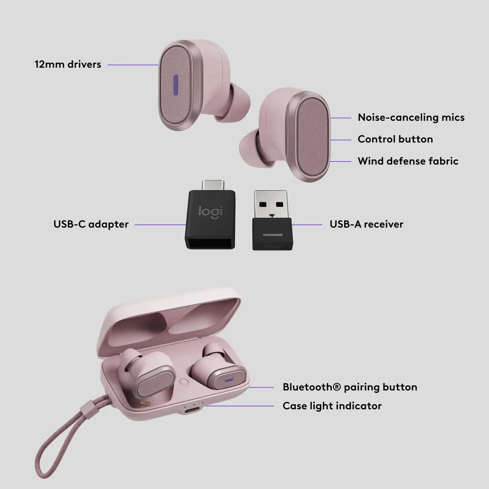Logitech Wireless Earbuds - Light Pink